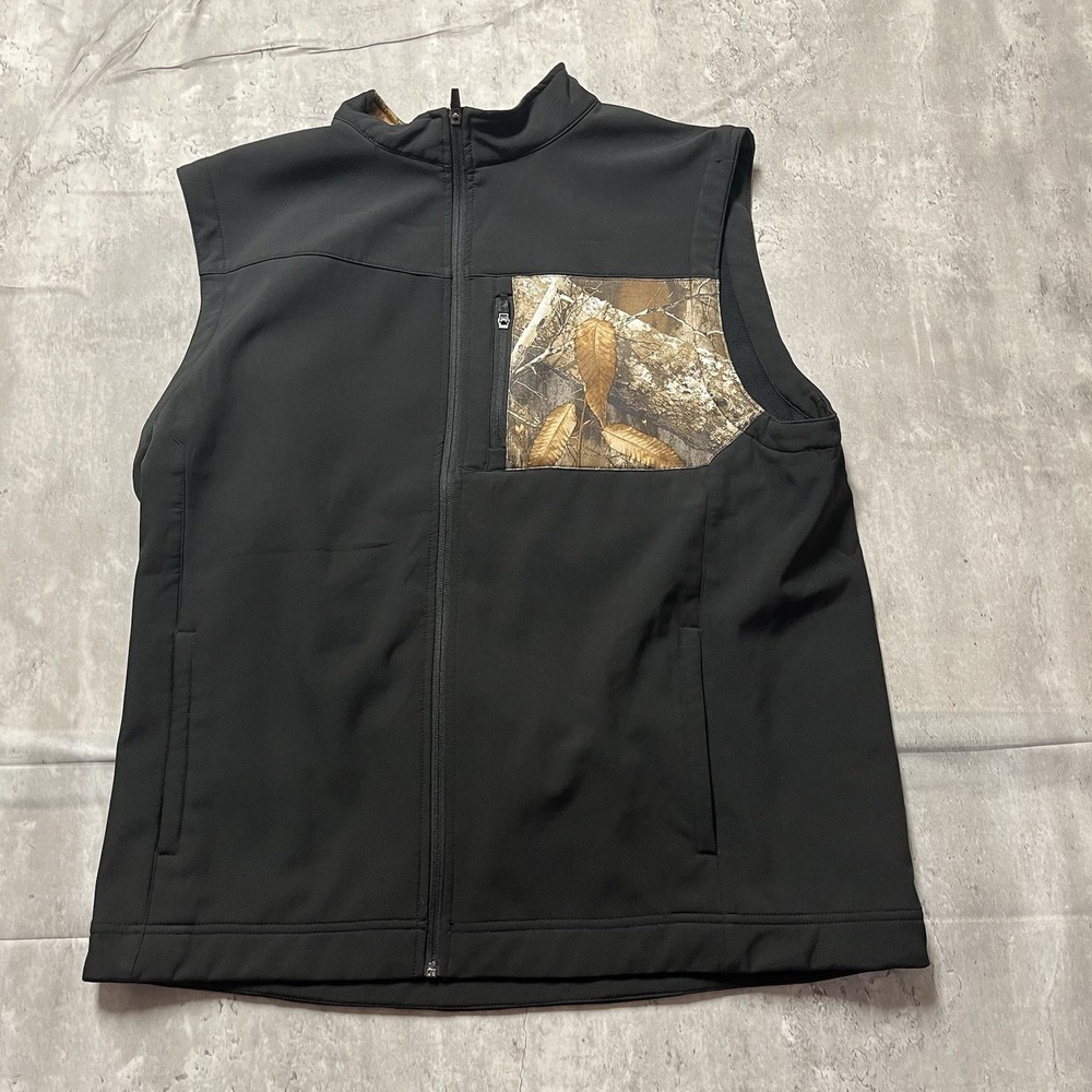 Realtree Vest Mens XXL Black Camo Softshell Zip Jacket Hunting Outdoor Hiking